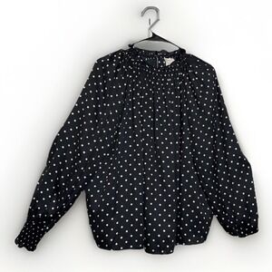 H & M Black & White Polka Dot Ruffle Blouse Long Sleeve Womens Size 14 Shirt Top